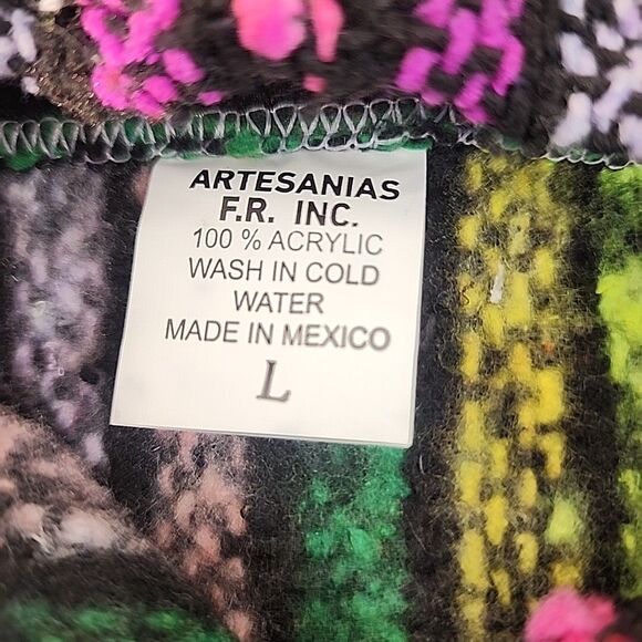 Artesanias Unisex Hoodie Large Bright Colorful Stripes Boho Hippie Aztec Neon - Picture 11 of 11